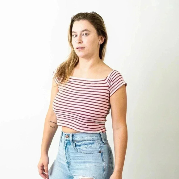 H&M Striped Crop Top Halter Tee Shirt - Picture 2 of 7